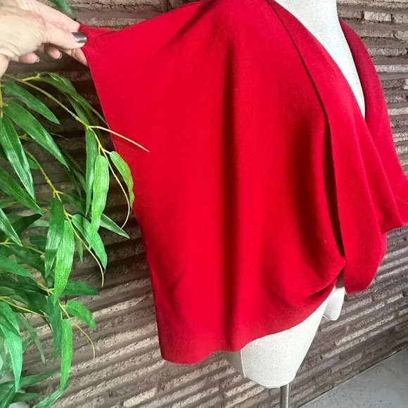 Doncaster Red Asymmetrical Cross Front One Piece Poncho Sweater - Picture 4 of 5